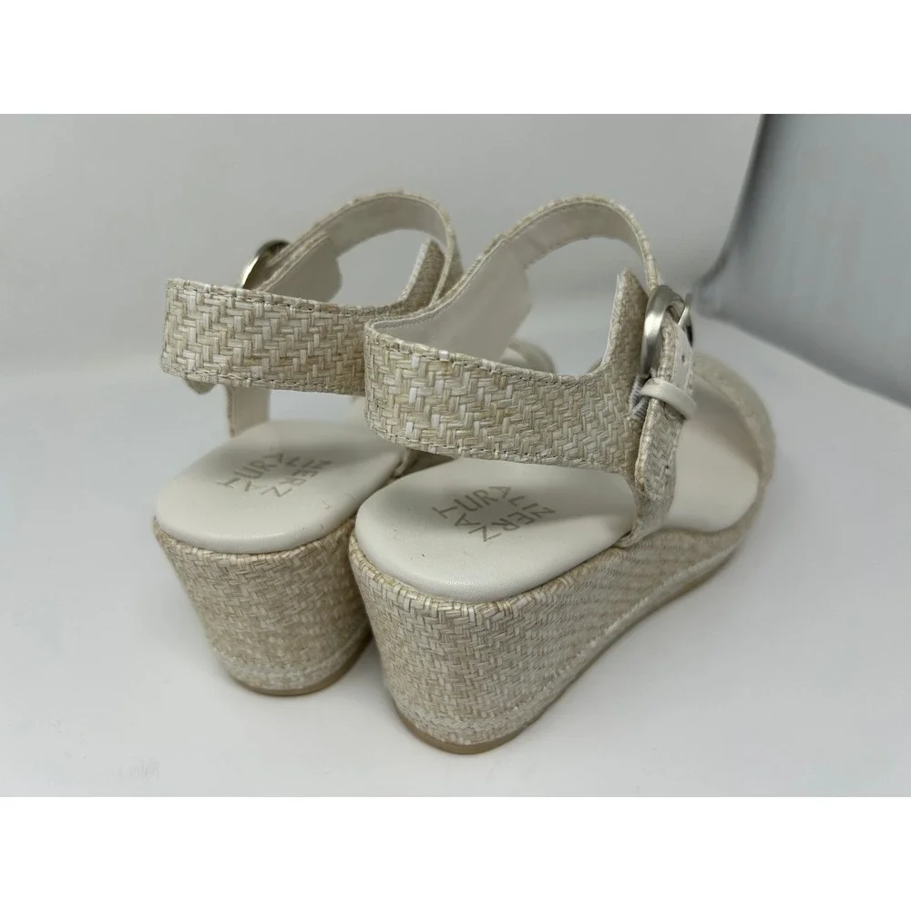 Naturalizer Womens Cream Woven Wedge Sandals Platform Ankle Strap Shoes 9 Wide